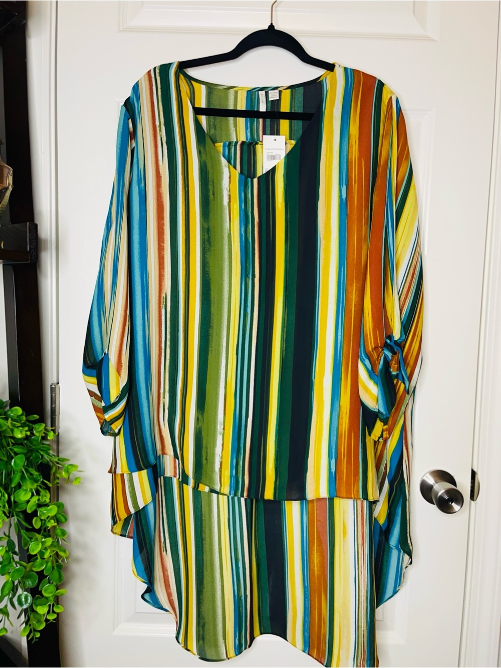 Cato | Striped V-Neck Asymmetrical Tunic Top
